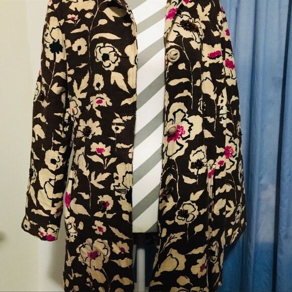 Chico's Floral Brown Jacket with Pink Accents - Picture 6 of 6